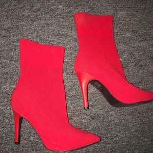 NWOT red sock heeled boots